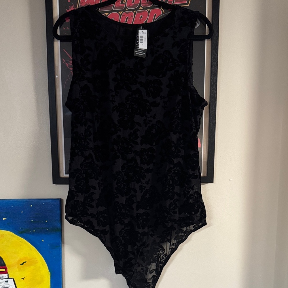 Black Velvet Flocked Torrid Bodysuit NWT